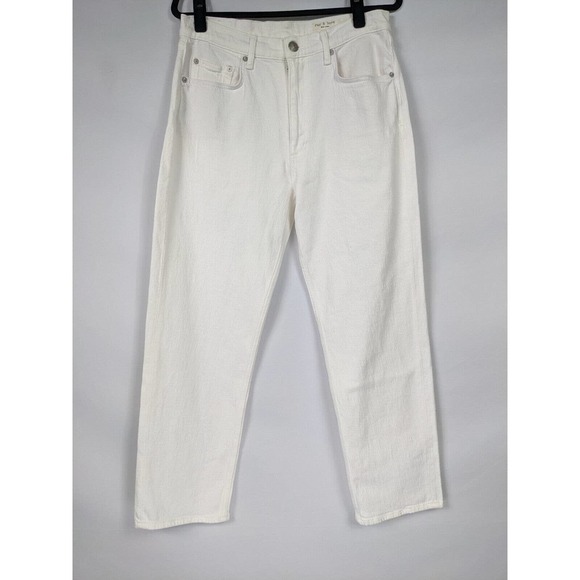 Rag & Bone Harlow Mid Rise Straight Leg Jeans Optic White 30 Ankle Stretch - Picture 2 of 11